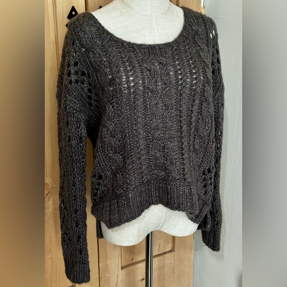 Free People Sweaters - FREE PEOPLE Gray "Fluff" Wool Boho Sweater Top Cozy Charcoal Cable Knit Sweater